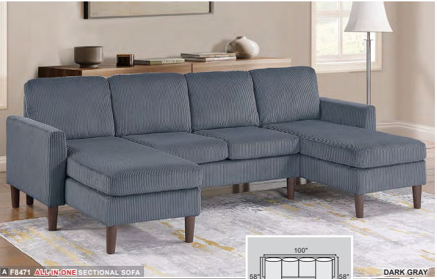 Dark Gray 3-Pc Sectional Sofa