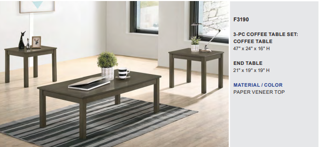 Paper Veneer Top 3-PC Coffe Table