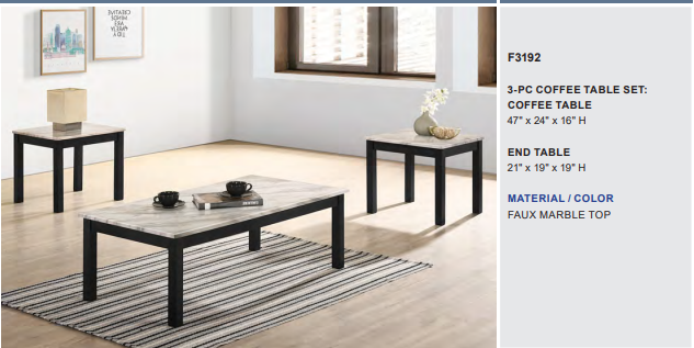 Faux marble Top 3-Pc Coffe Table
