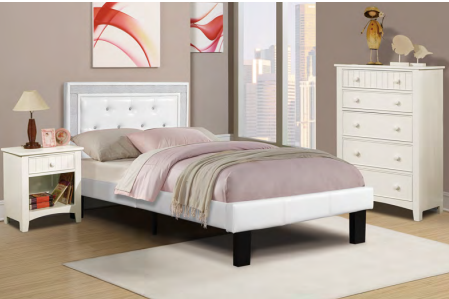 White Faux Leather General Bed Set