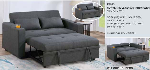 Charcoal Convertible sofa