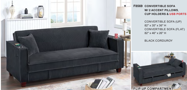 Black Corduroy Convertible sofa