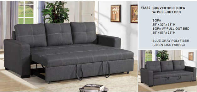 Blue Gray Polyfiber Convertible Sofa