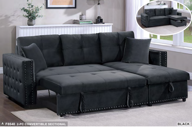 Black 2-Pc Convertible Sectional Sofa